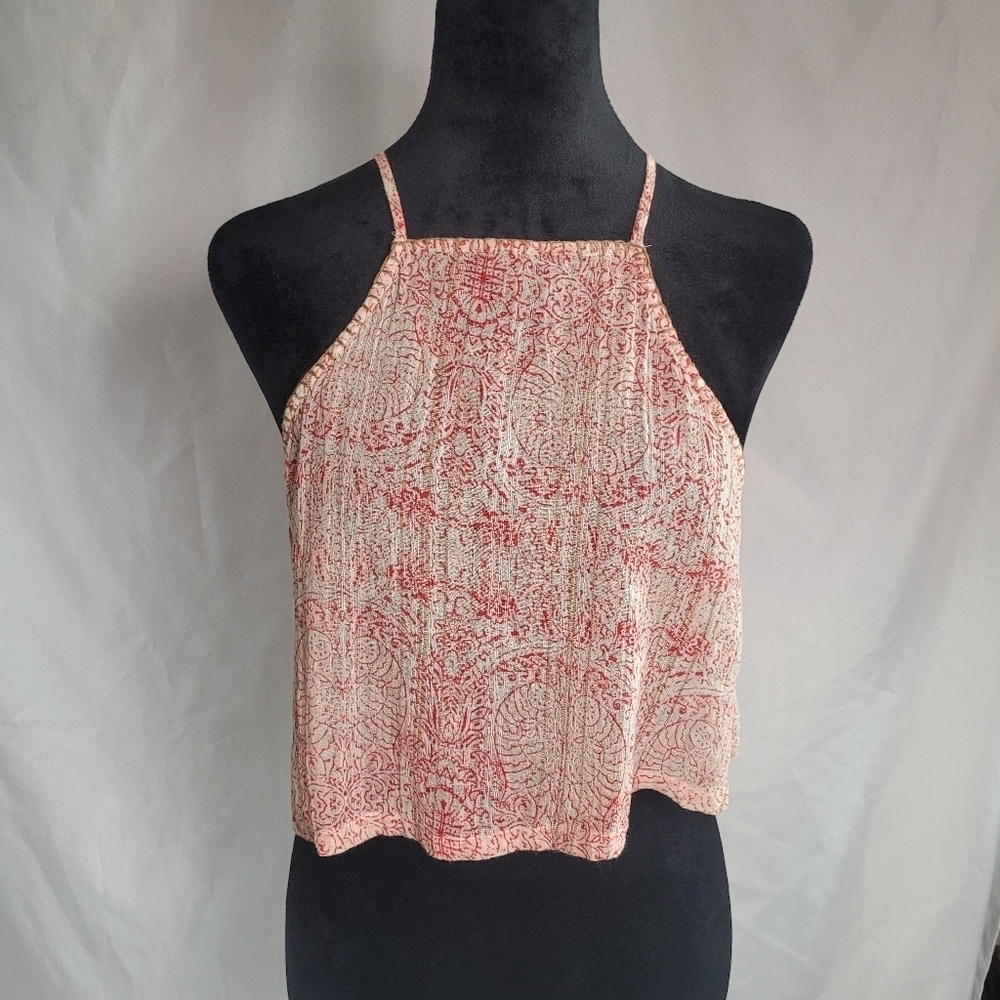 NWT Free People Wrapped Around You Cream Red Crop Top Tank Size S